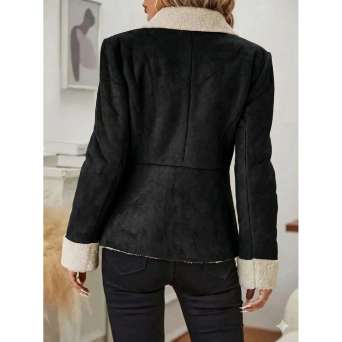 Kadın Uzun Kollu önden Düğmeli Cep Detaylı Kısa Süet Ceket