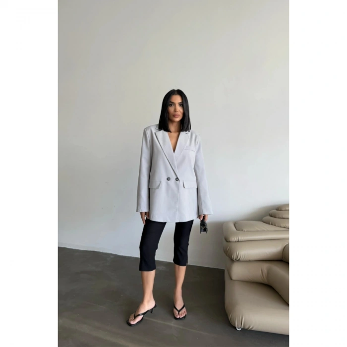 ARKASI YIRTMAÇ DETAYLI CEKET - Gri