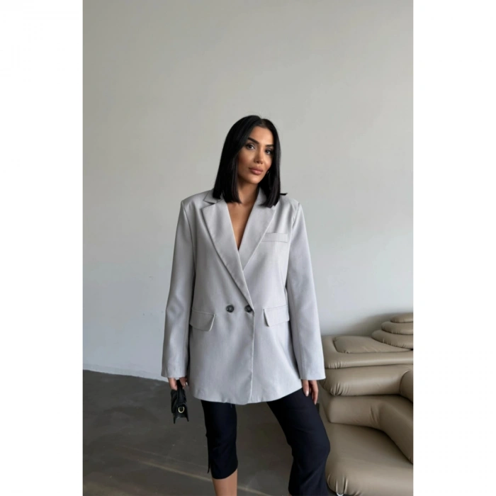 ARKASI YIRTMAÇ DETAYLI CEKET - Gri