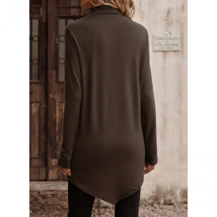 Kadın Uzun Kollu Balıkçı Yaka Asimetrik Kesim Detaylı Yün Viskon Bluz