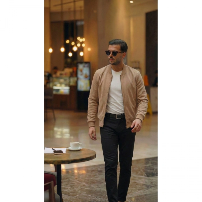 Erkek Scuba Süet Kumaş Bomber Hırka