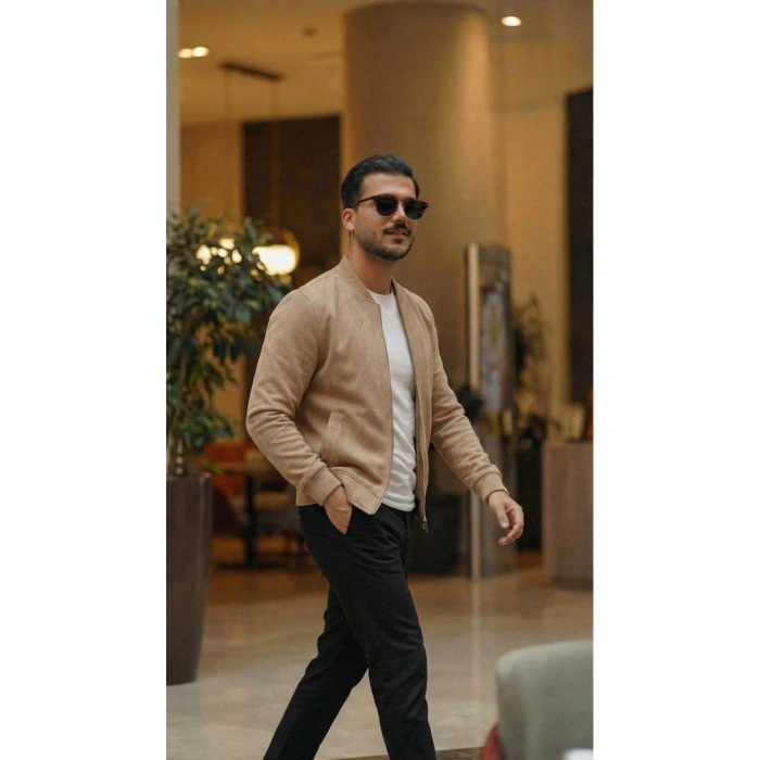 Erkek Scuba Süet Kumaş Bomber Hırka