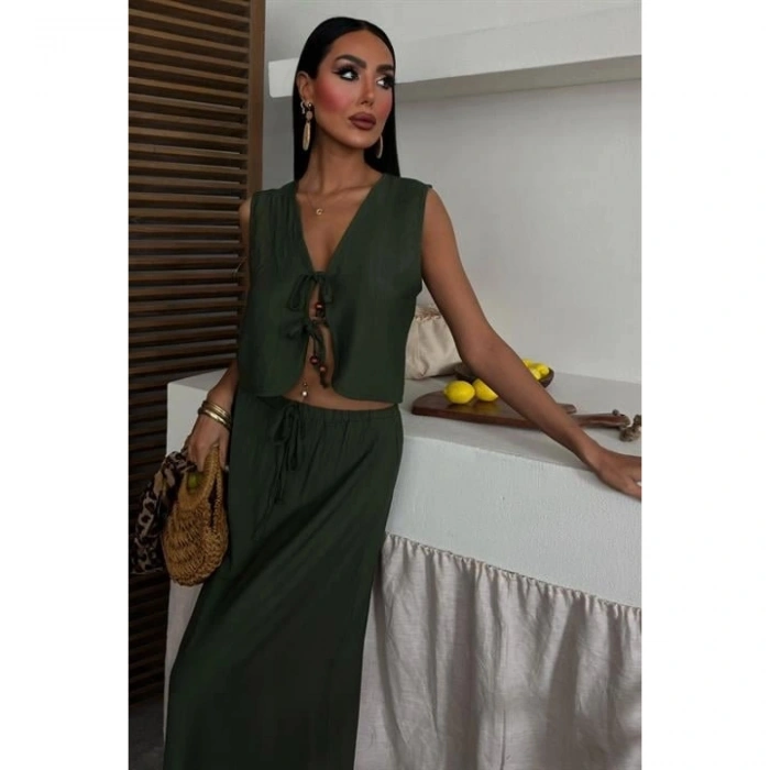 Yelek Önden Bağlamalı Uzun Etekli Takım 10192