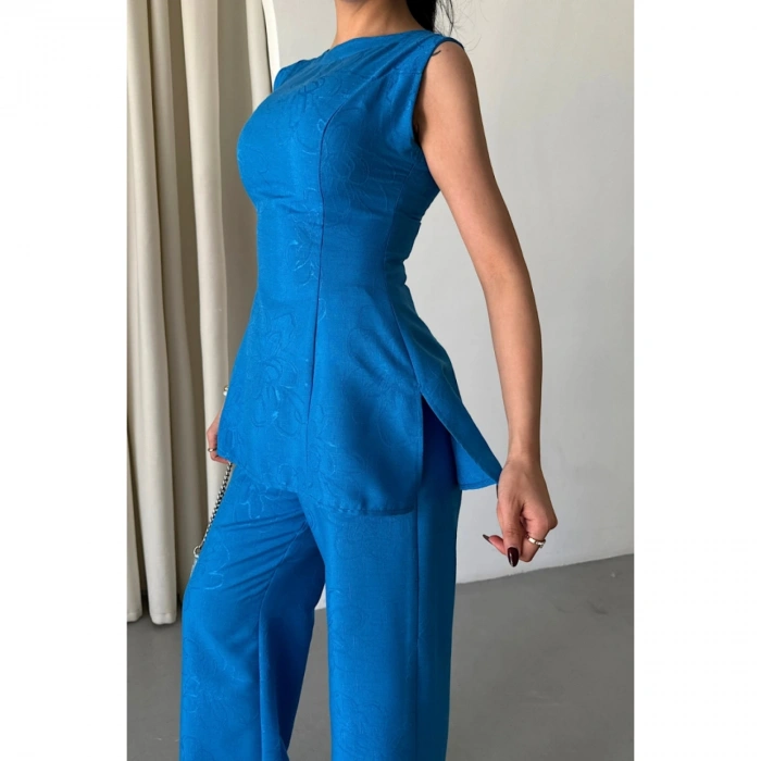 JAKAR KETEN KOLSUZ BLUZ-PANTOLON TK - Mavi