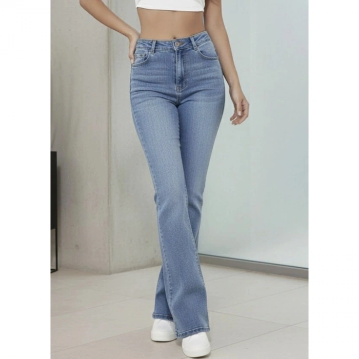 Kadın Yüksek Bel İspanyol Paça Kot Pantolon