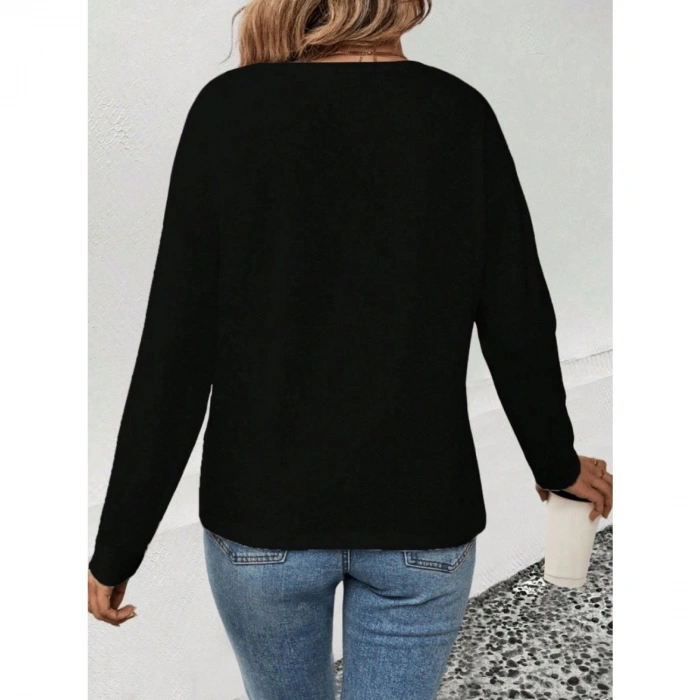 Kadın Uzun Kollu V Yakalı Leopar Detaylı Viskon Iki Iplik Bluz