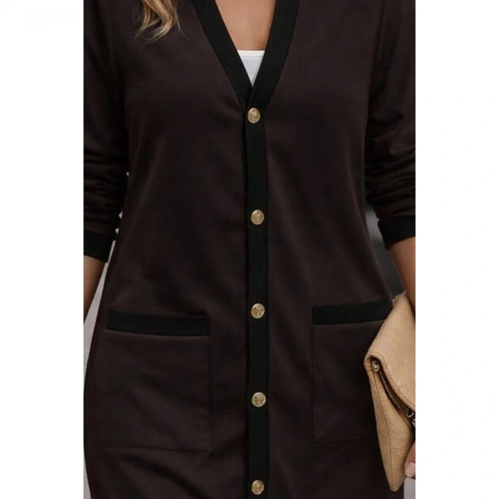 Kadın Uzun Kollu Cepli önden Düğmeli Uzun Modal Ceket Hırka
