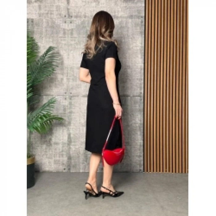 Kadın Yaka Ribanalı Çift Yırtmaçlı Elbise