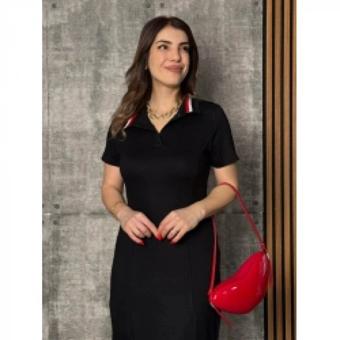 Kadın Yaka Ribanalı Çift Yırtmaçlı Elbise