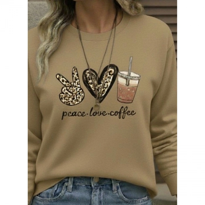 Kadın Uzun Kollu Bisiklet Yaka Kalp Desenli Viskon Iki Iplik Bluz