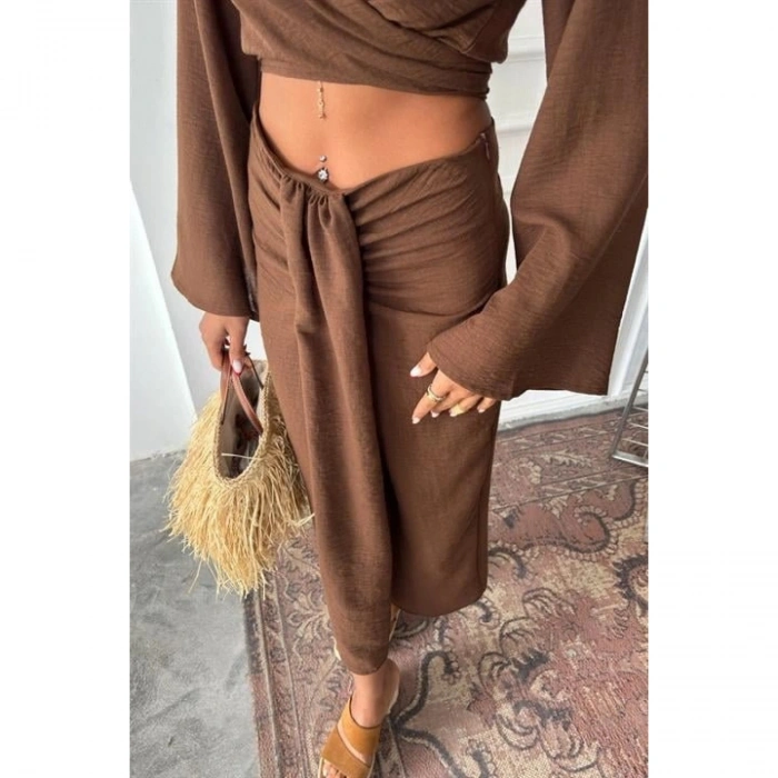 Crop Gömlekli Ve Eteği Büzgülü Tasarım Takım 10195