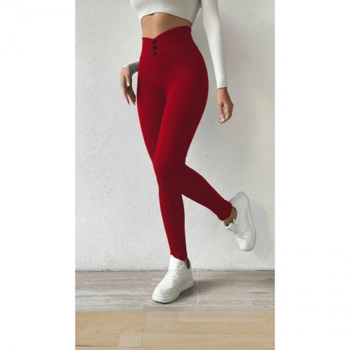 Kadın Yüksek Bel önden Düğmeli Dalgıç Tayt