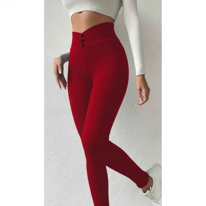 Kadın Yüksek Bel önden Düğmeli Dalgıç Tayt