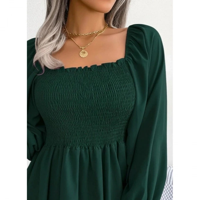 Kadın Uzun Kollu Geometrik Yakalı Gipe Detaylı Krep Bluz