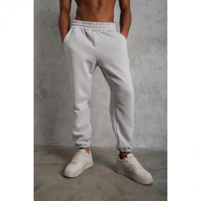 Erkek Üç İplik Alt Eşofman Lastikli - Gri