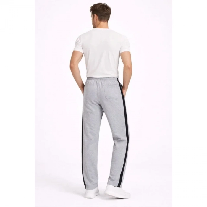 Erkek Yandan Şeritli Boru Paça Eşofman Altı 3 Iplik Pamuklu Eşofman - Gri