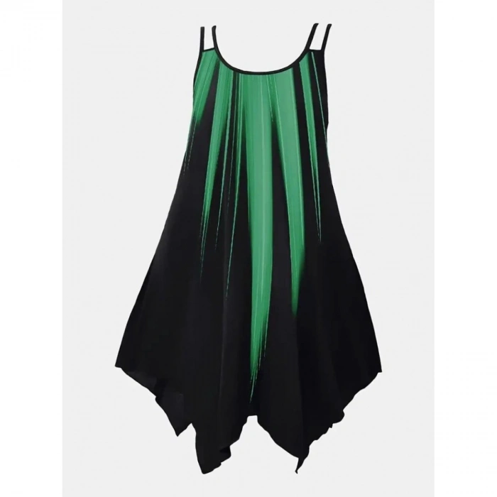 Kadın Askılı Yuvarlak Yaka Asimetrik Detaylı Desenli Süprem Elbise