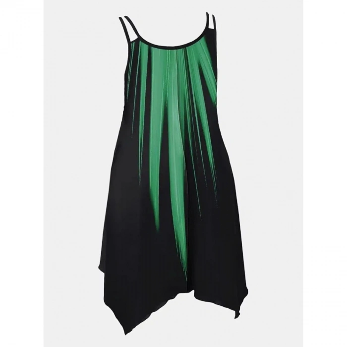 Kadın Askılı Yuvarlak Yaka Asimetrik Detaylı Desenli Süprem Elbise