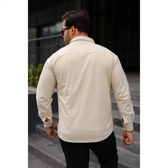 Erkek Uzun Kollu Cepli Kadife Gömlek