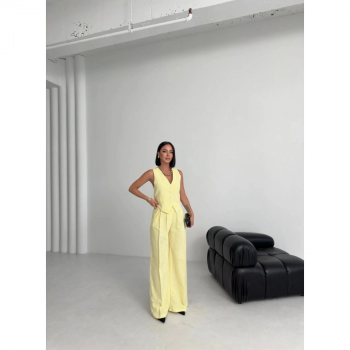 Keten Sirti Çapraz Geçi̇şli̇ Cepken Pantolon Takim