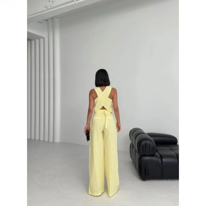 Keten Sirti Çapraz Geçi̇şli̇ Cepken Pantolon Takim