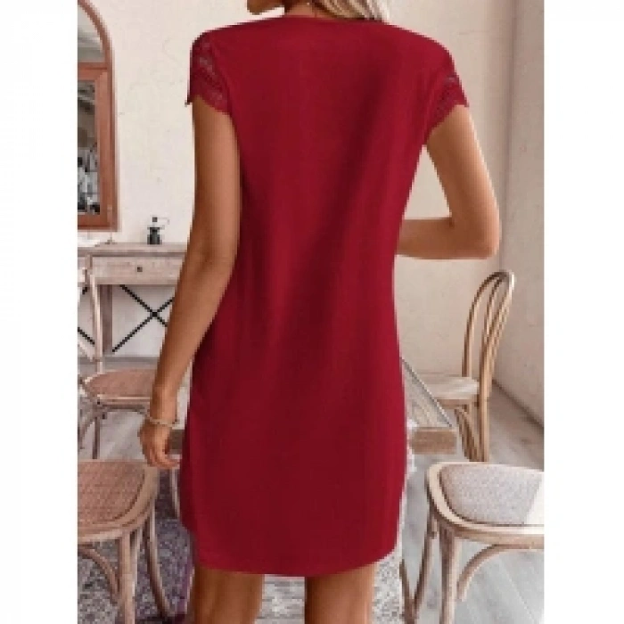 Kadın Kısa Kollu V Yakalı Viskon Elbise