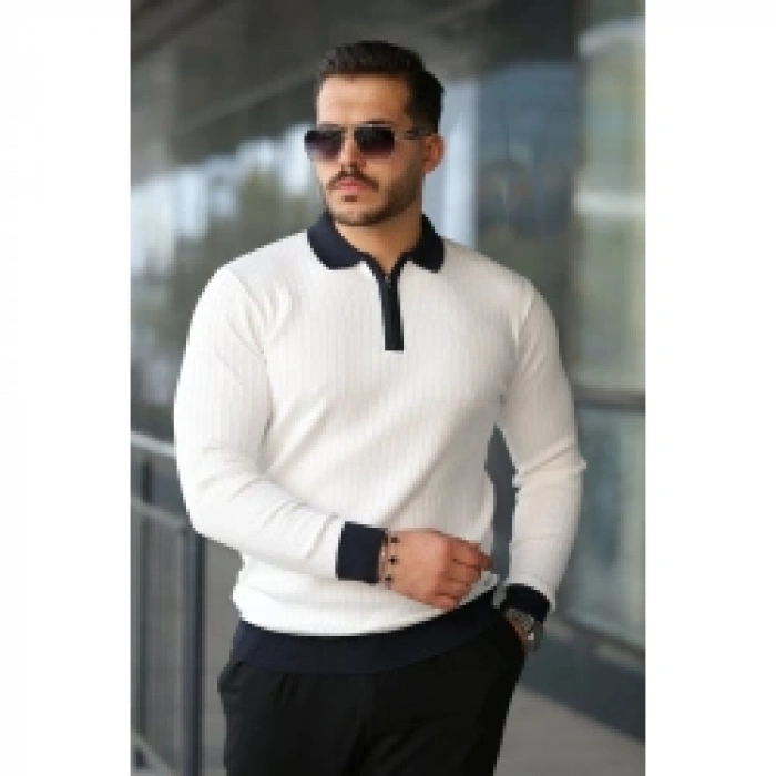 Erkek Kol Ve Yaka Detaylı Uzun Kollu Triko
