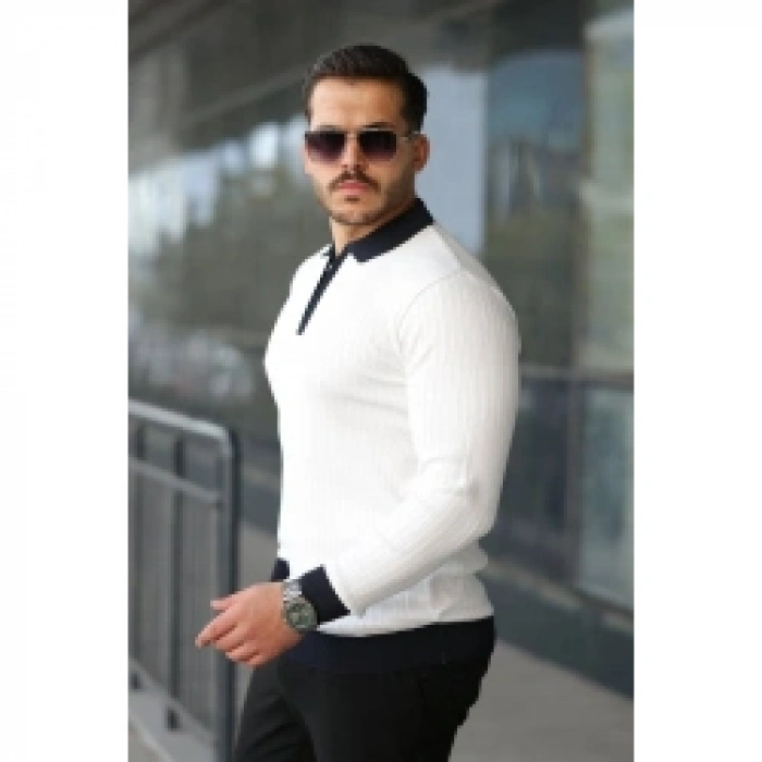 Erkek Kol Ve Yaka Detaylı Uzun Kollu Triko
