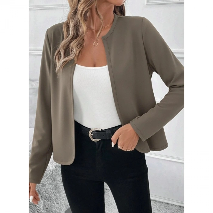 Kadın Uzun Kollu önü Açık Dalgıç Kısa Vizon Hırka