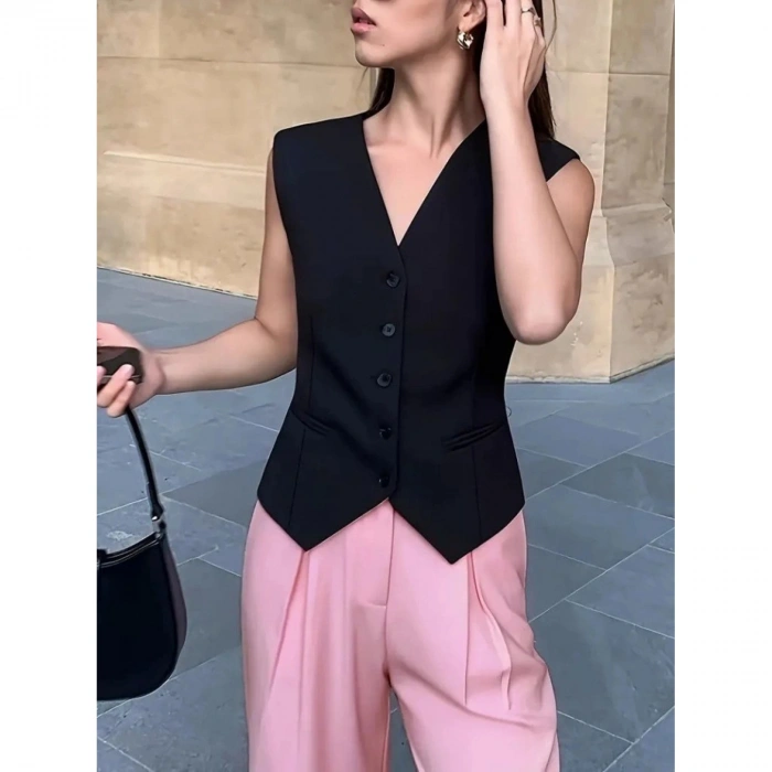 Kadın Sıfır Kollu önden Düğmeli Atlas Yelek