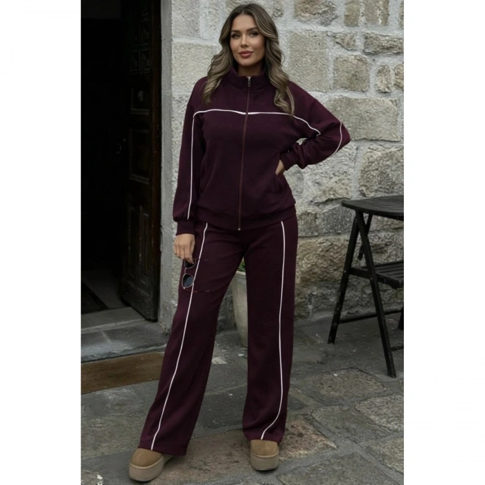 Kadın Uzun Kollu önden Fermuarlı Bluz Ve Pantolon Modal Ikili Takım