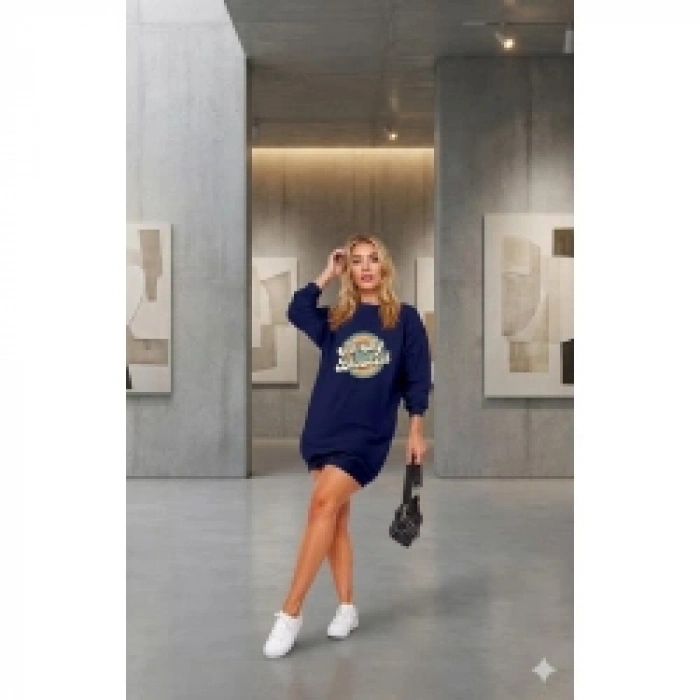 Kadın Uzun Kollu Bisiklet Yaka Yazılı Viskon Iki Iplik Elbise