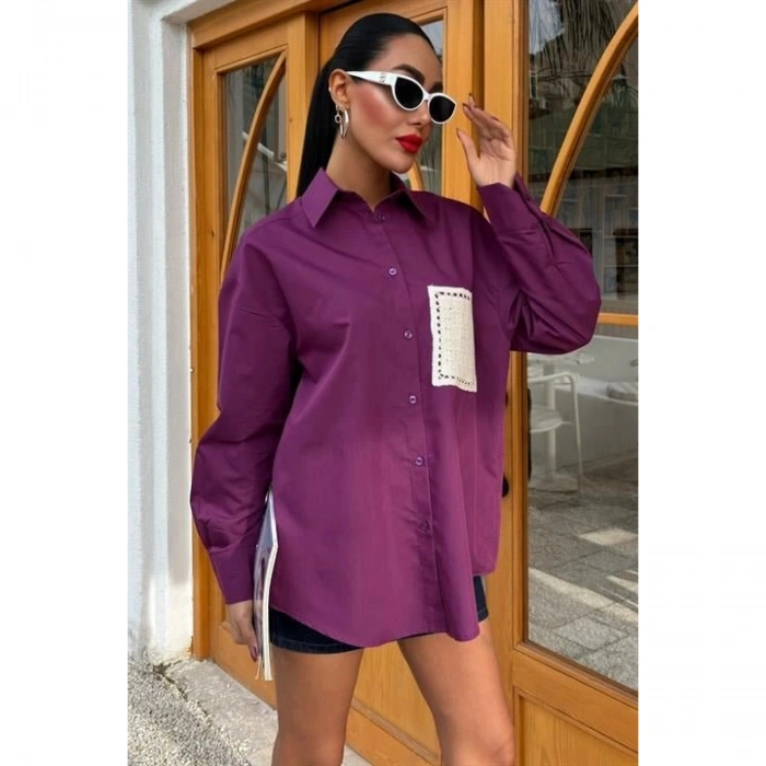 Süzine Cepli Arkası Yırtmaçlı Oversize Gömlek 3420