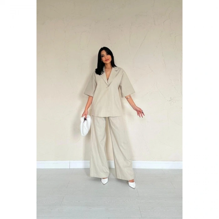 Mavi Önü Tek Düğmeli Ceket Pantolon Takım