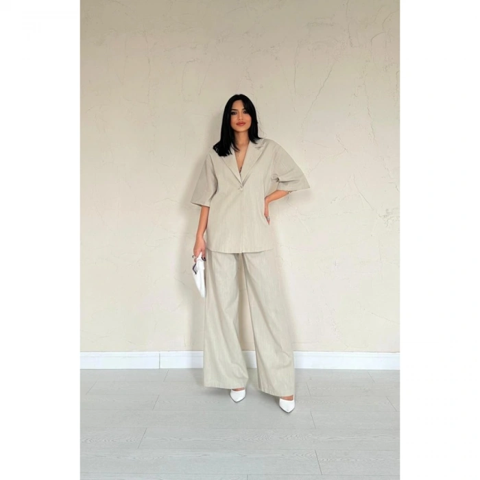 Mavi Önü Tek Düğmeli Ceket Pantolon Takım