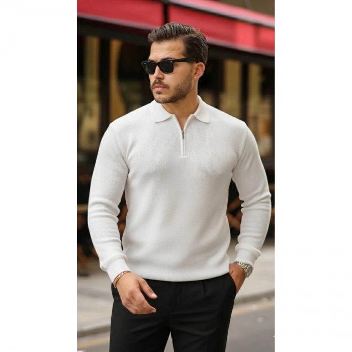 Erkek Selanik örme Yakalı Uzun Kollu Triko
