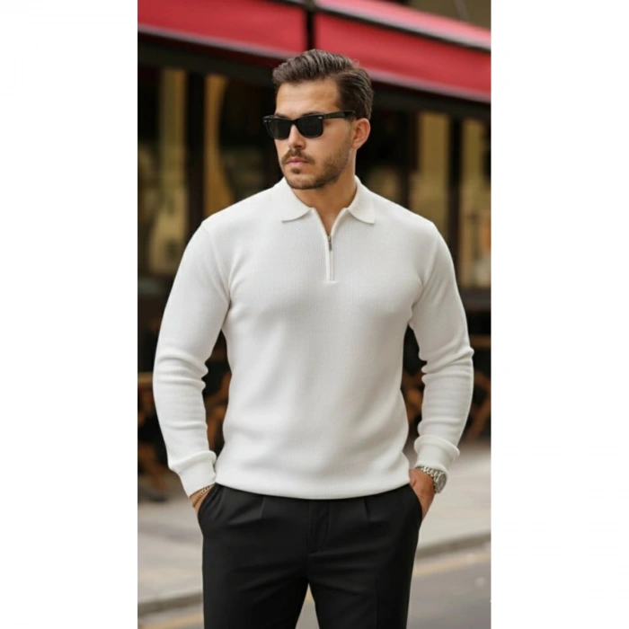 Erkek Selanik örme Yakalı Uzun Kollu Triko