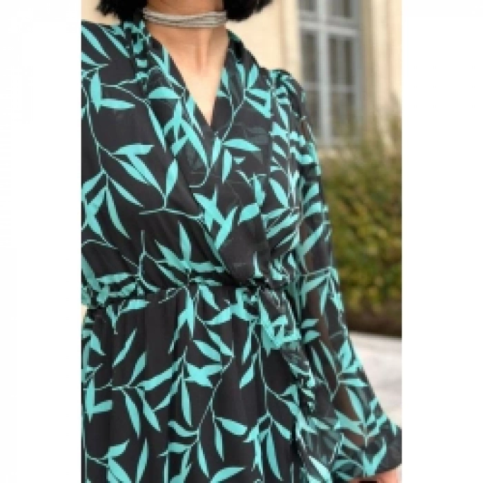 Desenli Desenli Fırfırlı Elbise