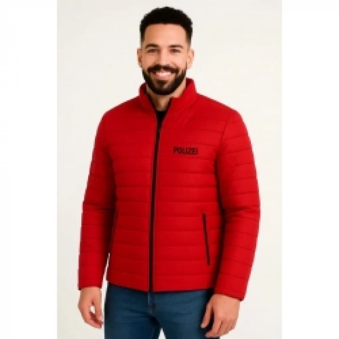 Erkek Mikro Su İtici Kapitone Baskılı Astarlı Fermuarlı Bomber Mont - Kırmızı