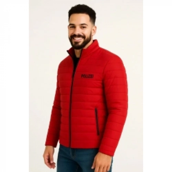 Erkek Mikro Su İtici Kapitone Baskılı Astarlı Fermuarlı Bomber Mont - Kırmızı