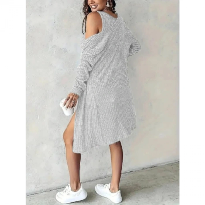 Kadın Askılı Yuvarlak Yakalı önü Düğmeli şardonlu Kaşkorse Mini Elbise Ve Kısa Ceket