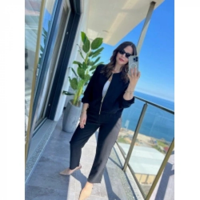 Kadın Uzun Kollu önden Fermuarlı Modal Ceket Ve Pantolon Ikili Takım