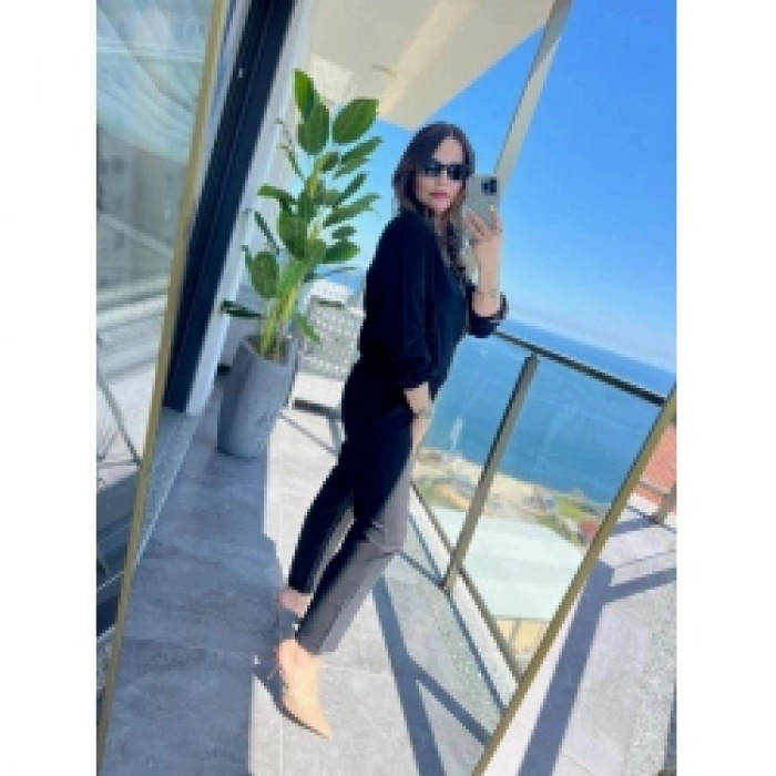 Kadın Uzun Kollu önden Fermuarlı Modal Ceket Ve Pantolon Ikili Takım