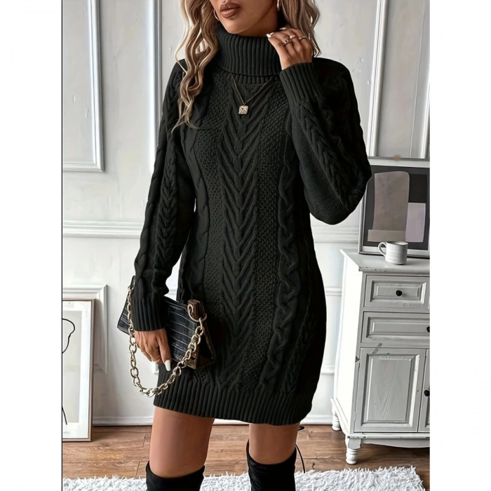 Kadın Balıkçı Yaka Mini Triko Elbise