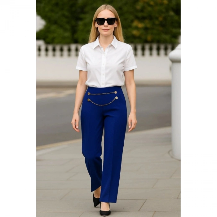 Kadın Beli Zincir Detay Ithal Krep Pantolon