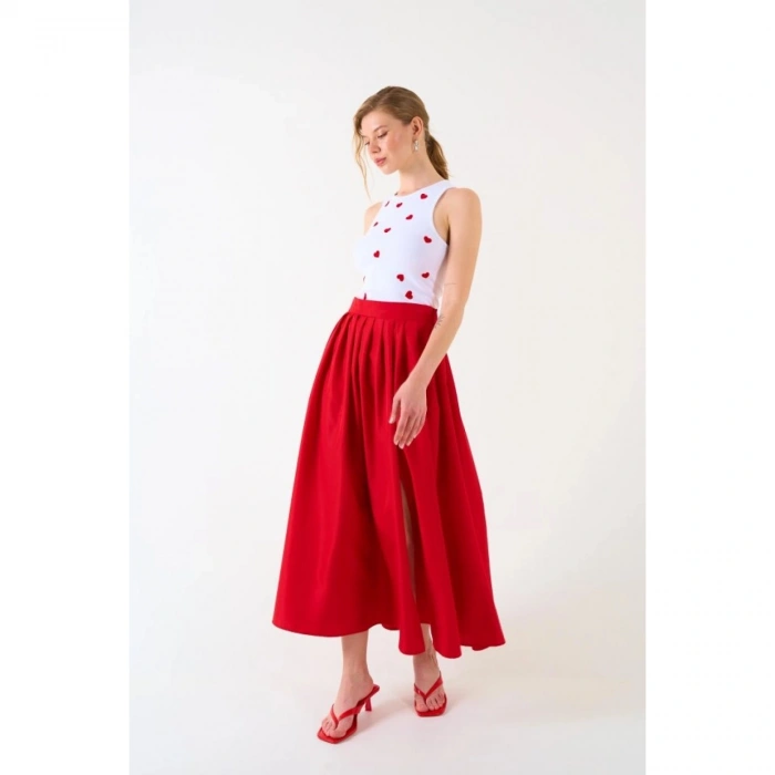 Yırtmaçlı Etek - Kırmızı