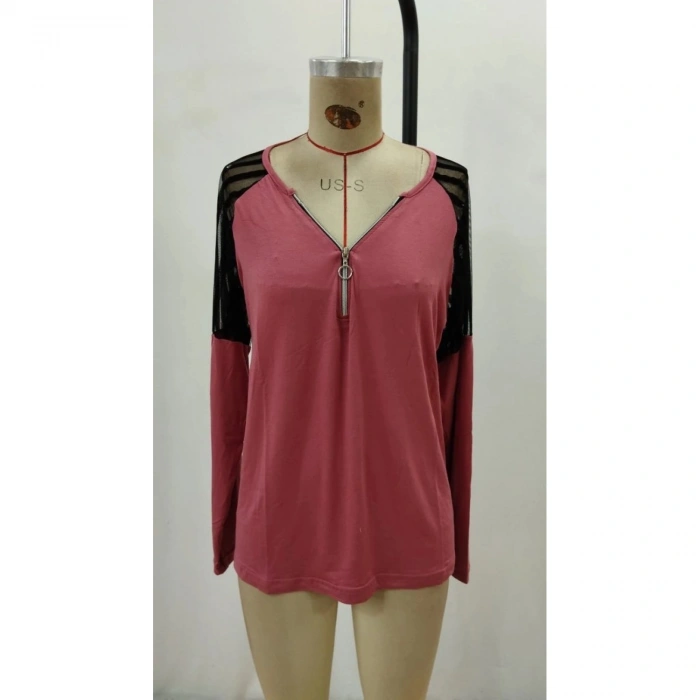 Kadın Uzun Kollu Yakadan Fermuarlı Viskon Bluz