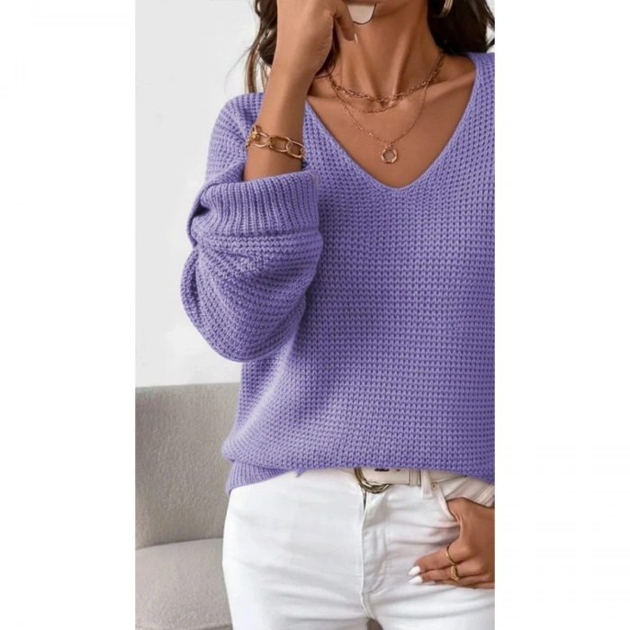 Kadın Uzun Kollu V Yakalı Düğmeli Triko Bluz