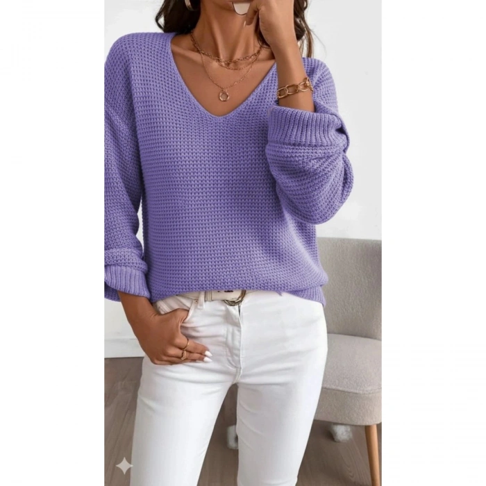 Kadın Uzun Kollu V Yakalı Düğmeli Triko Bluz