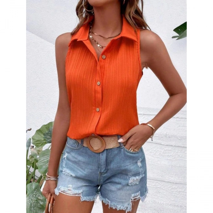 Kadın Sıfır Kol Pamela Kumaş Gömlek